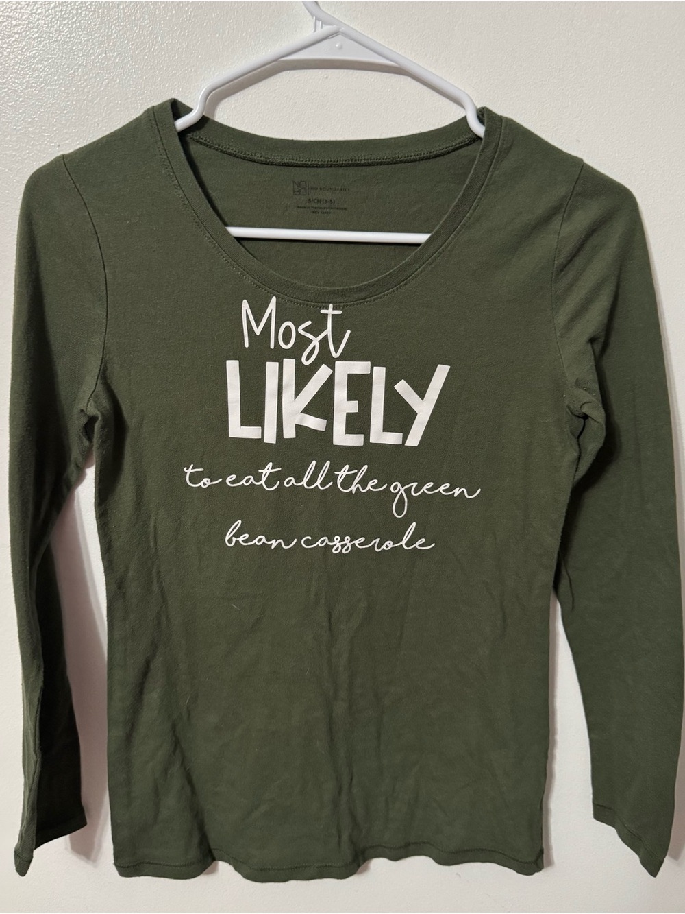 Most Likely to Eat All the Green Bean Casserole Green Long-Sleeve Graphic Tee